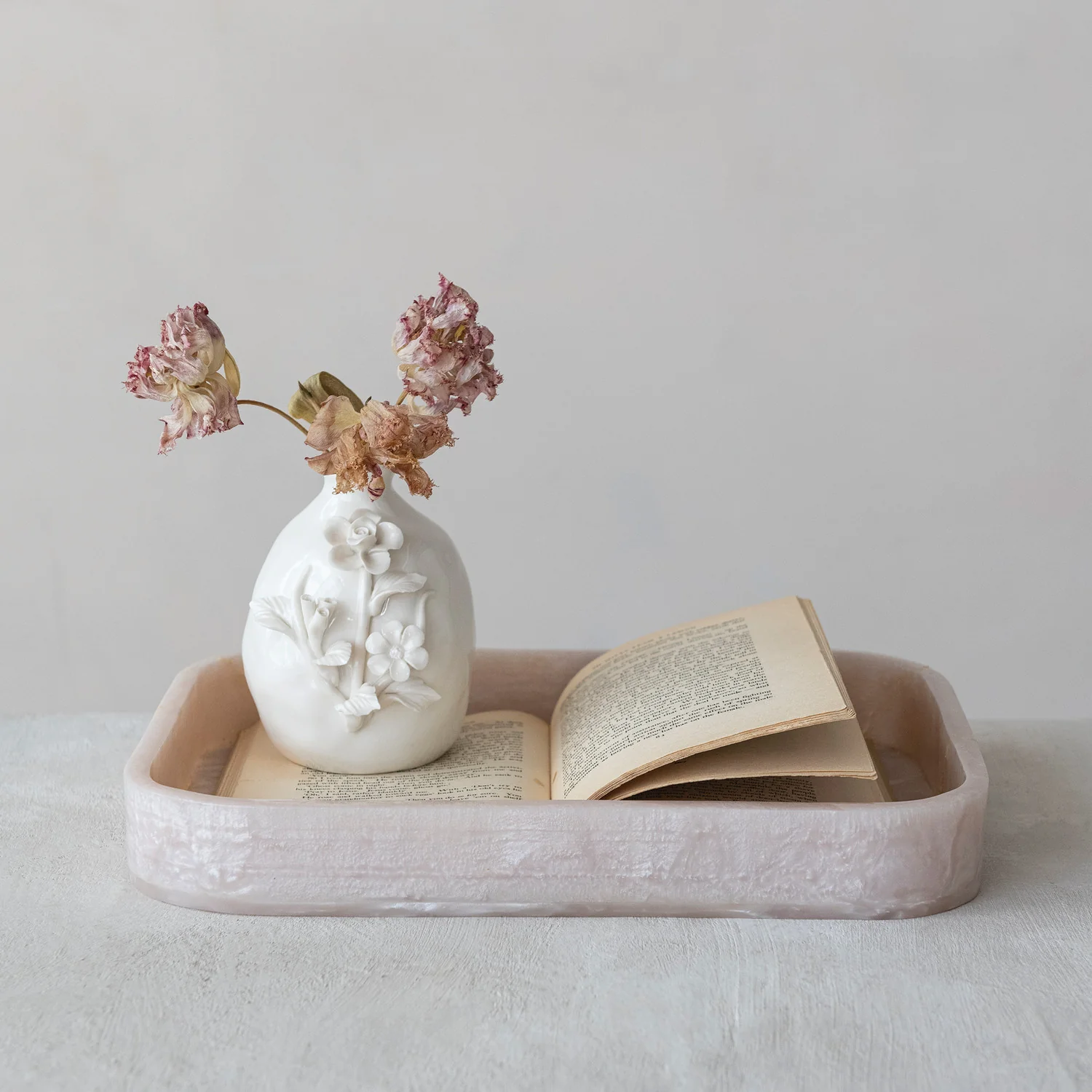 Marbled Resin Tray, Pearlized Finish, Pink